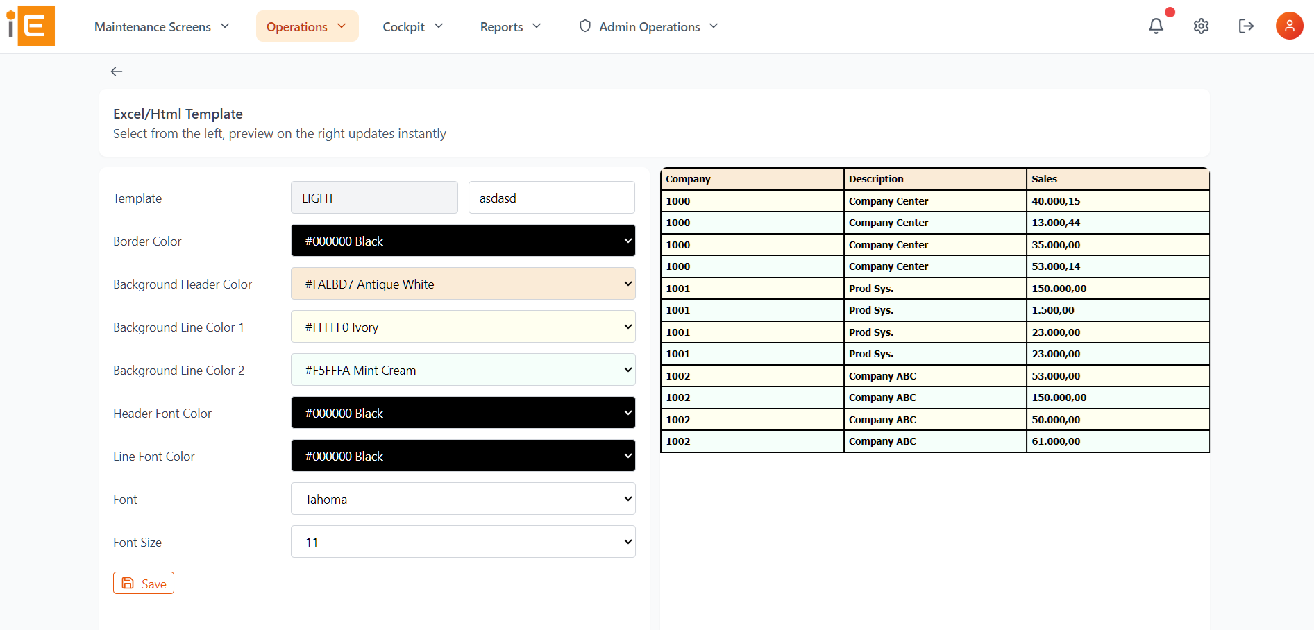 iDataEngine — Table template builder